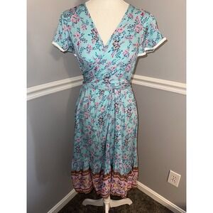New Gaovot Dress Size L Multiway Tie Flutter Sleeve V Neck Midi Floral Stretch